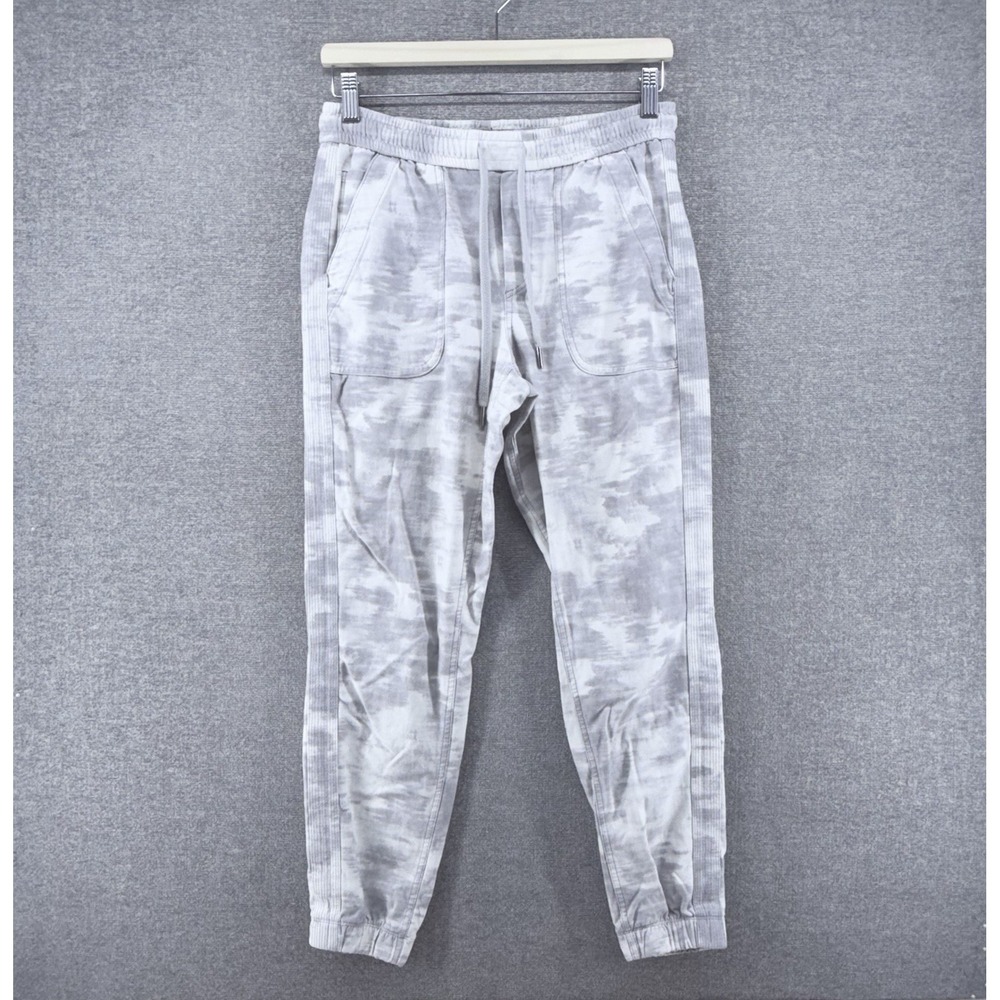 Athleta Farallon Printed Joggers Pants Women Size 4 White Tie Dye Gray Gym